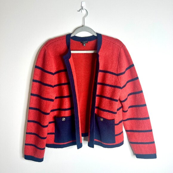 Talbots Double Knit Sweater Jacket Striped Old Money Preppy Boxy Fit Sz XLP - Picture 2 of 6